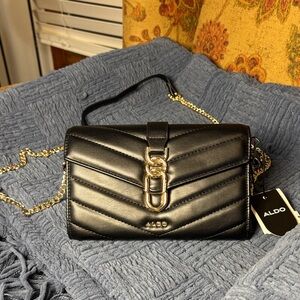 ALDO Black Chevron Crossbody Bag with Gold Chain